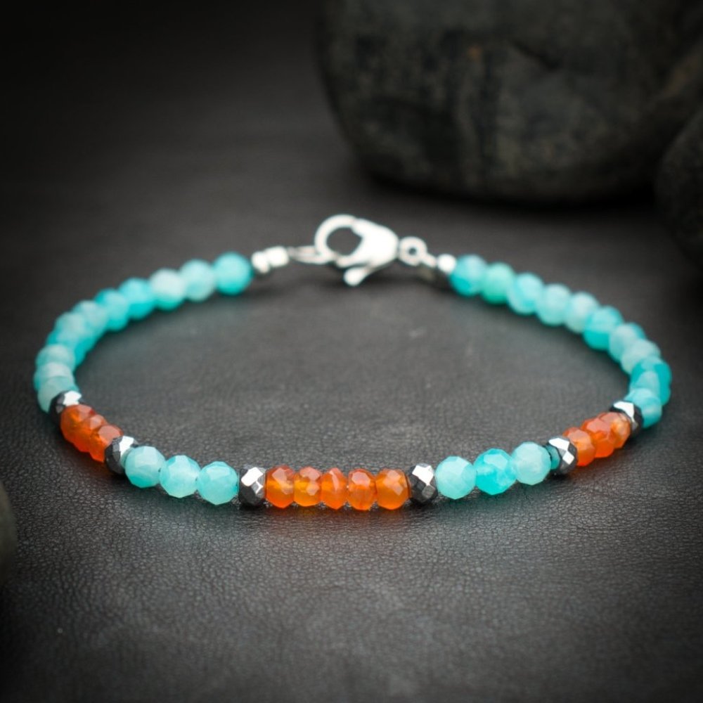 Amazonite and Carnelian Crystal Bracelet - Handmade to Order